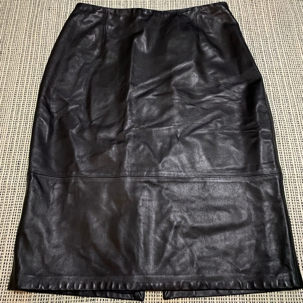 Liz Claiborne Collection 100% Leather Skirt, Black, Size 12